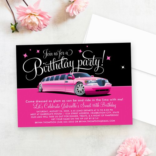 Pink Limousine Night Out Birthday Party Invitation
