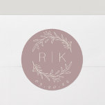 Pink Line Art Botanical Wreath Wedding Monogram Classic Round Sticker<br><div class="desc">Custom-designed wedding monogram stickers featuring elegant hand drawn style white beige botanical wreath with couple's initials and wedding date on mauve pink background. Perfect for wedding save the dates,  envelops,  wedding favor packagings and more.</div>