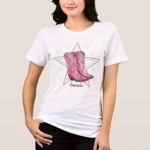 Pink Line Dancing Boots and Stars T-shirt Tri-Blend Shirt
