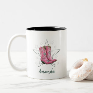 Pink Line Dancing Boots and Stars T-shirt Two-Tone Coffee Mug