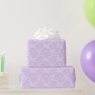 Pink Line Drawn Flower Pattern on Purple Paper