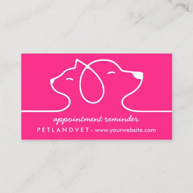 Pink Line Logo Cat Dog Pet Appointment Business Card (Front)