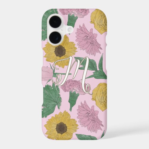 Pink Lined Flowers Monogram iPhone 17 Case