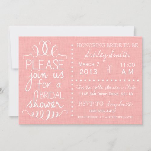 Pink Linen Bridal Shower Invitation