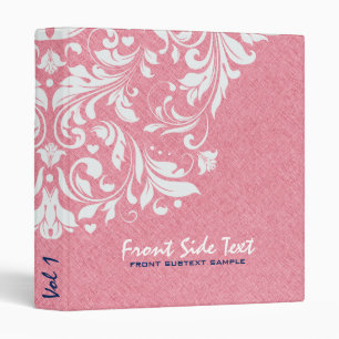 Pink Linen Burlap White Floral Lace Binder