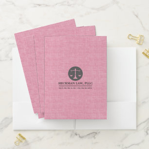 Pink Linen Gold Justice Logo Pocket Folder