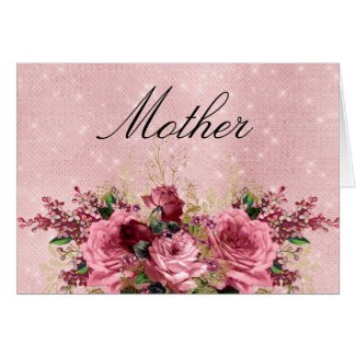 Pink Linen Look Roses Mother Greeting Card