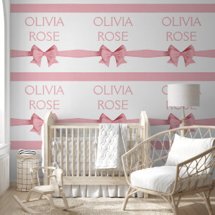 Pink Linen Ribbon Bows Baby Name Wallpaper Wallpaper