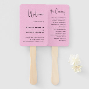 Pink Linen Simple Black Script Wedding Hand Fan
