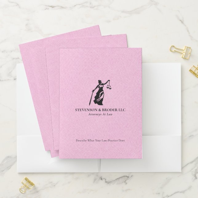 Pink Linen Texture, Lady Justice Black Typography Pocket Folder (In Situ)
