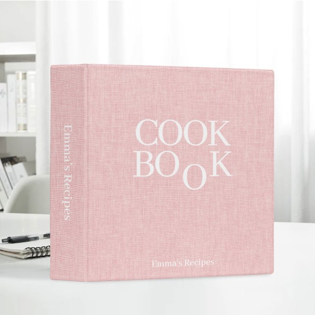 Pink Linen Texture Recipe Book Cook Monogram 3 Ring Binder (Creator Uploaded)