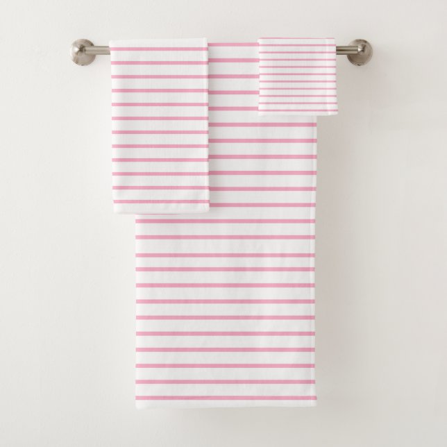 Pink Lines White Bath Towel Set (Insitu)