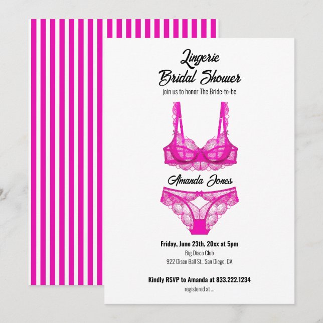 Pink Lingerie Bridal Shower Invitation (Front/Back)