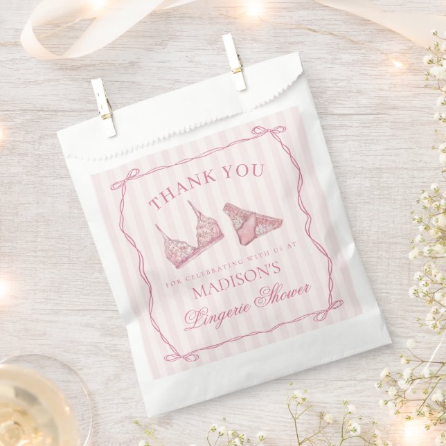 Pink Lingerie Shower Bachelorette Party Dessert Favor Bag (Clipped)