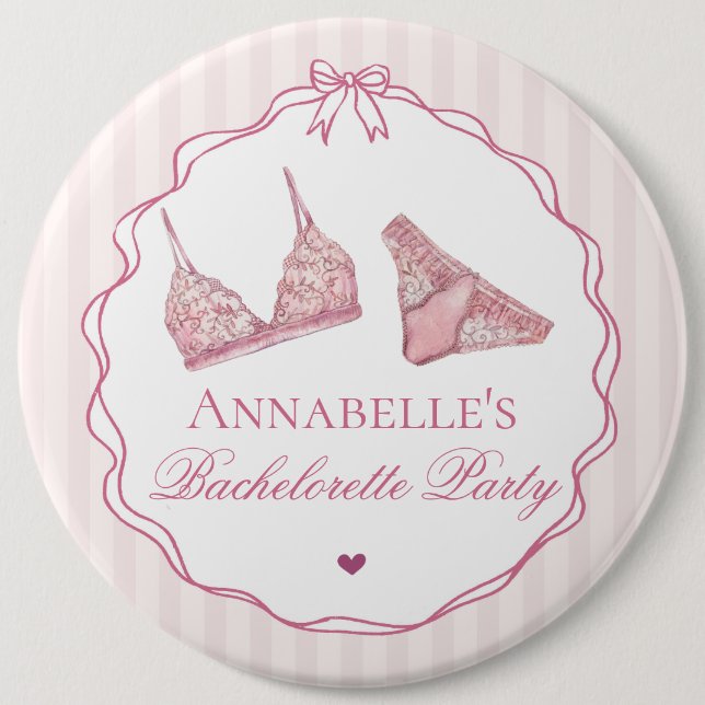 Pink Lingerie Shower Bachelorette Party Favor Button (Front)