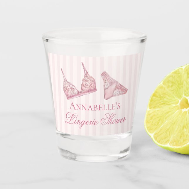 Pink Lingerie Shower Bachelorette Party Favor Shot Glass (Front)