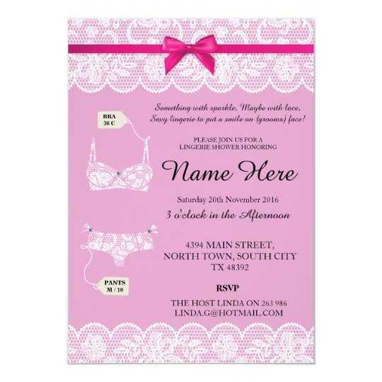 Pink Lingerie Shower Bridal Party Lace Bow Invites 