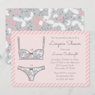 Pink Lingerie Shower Gray Floral Invitation