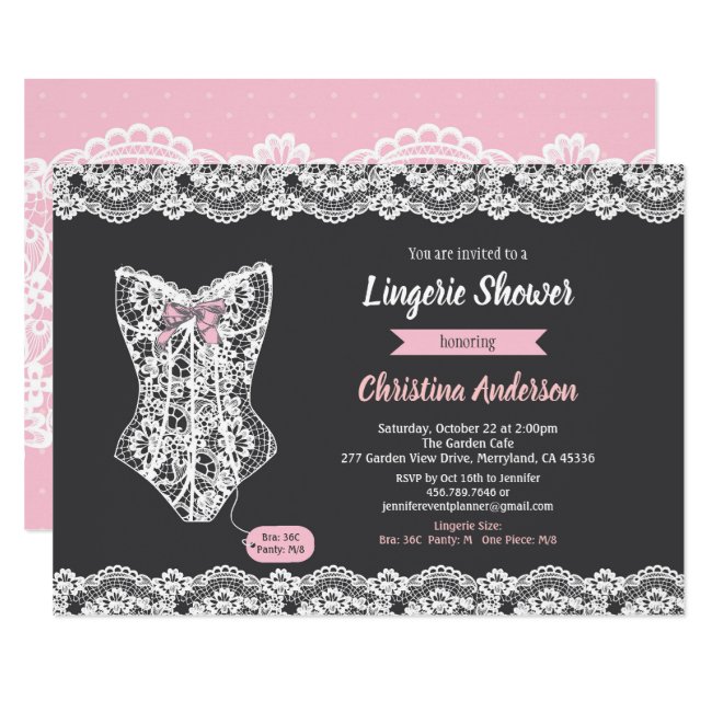 Pink lingerie shower invitation chalkboard lace
