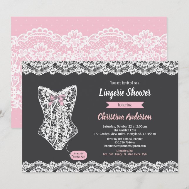 Pink lingerie shower invitation chalkboard lace (Front/Back)