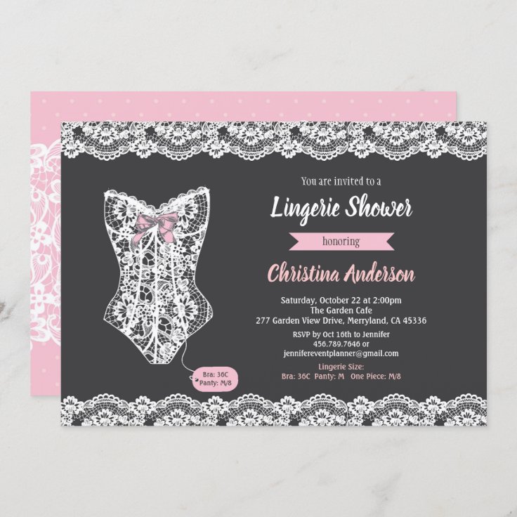 Pink Lingerie Shower Invitation Chalkboard Lace Zazzle