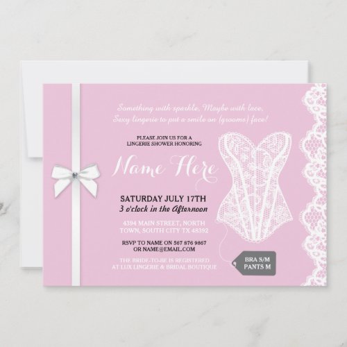 Pink Lingerie Shower Invite White Lace Bridal