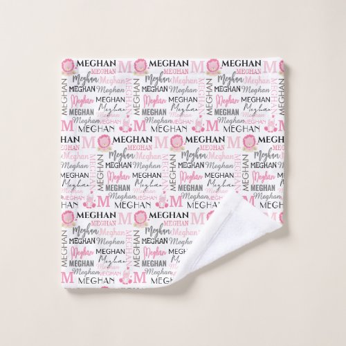 Pink Lion and Zebra with Name and Monogram Pattern Wash Cloth