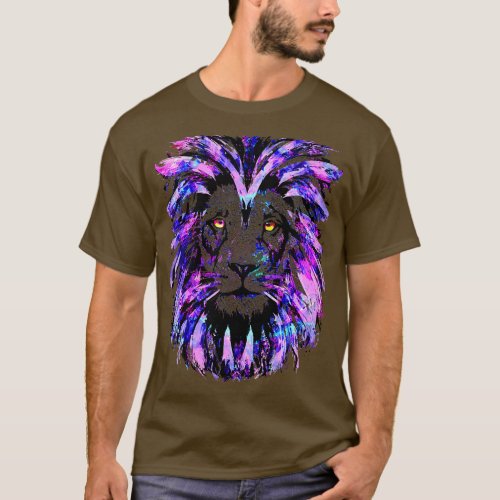 Pink Lion Artwork Purple Lion Wildlife Big Cat T_Shirt