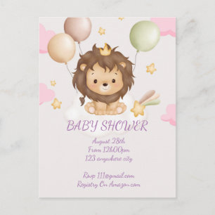 Pink lion baby shower invitation  postcard
