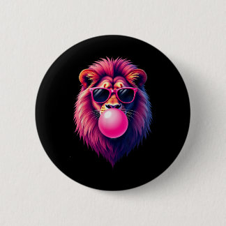 Pink Lion Blowing Bubble Gum  Button