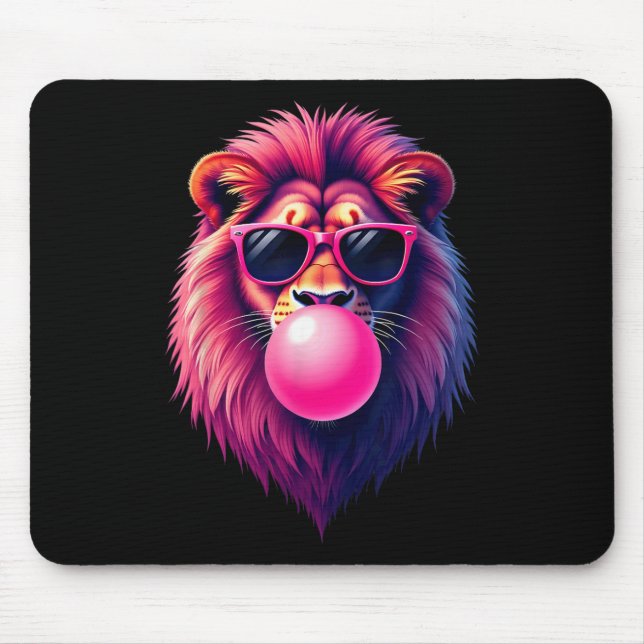 Pink Lion Blowing Bubble Gum  Mouse Pad (Front)