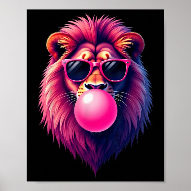 Pink Lion Blowing Bubble Gum  Poster (Front)