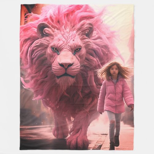 Pink Lion Fleece Blanket