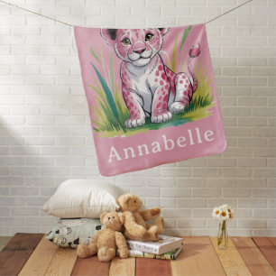Pink Lion Girl Baby Shower Blanket