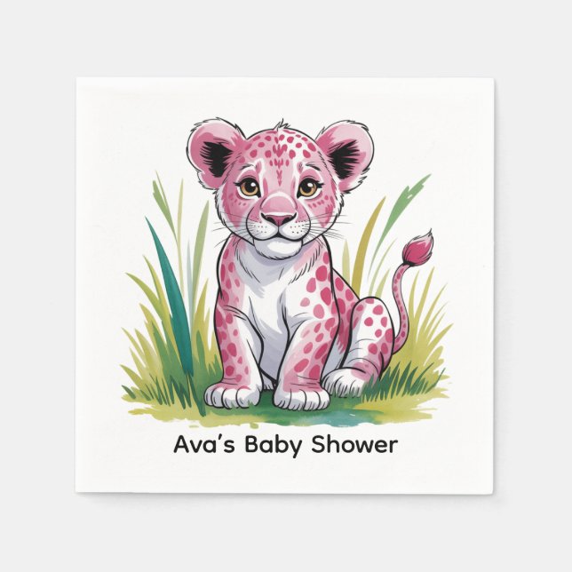 Pink Lion Girl Baby Shower Napkins (Front)
