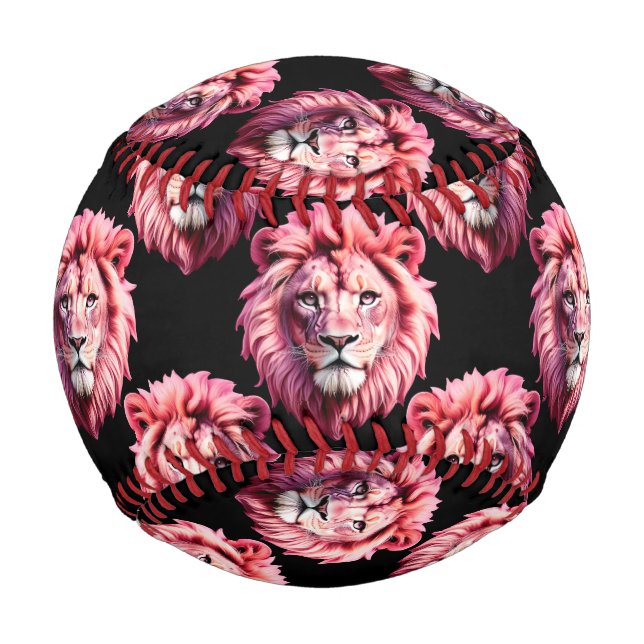 Pink Lion Head Animal Pattern Design - Black  Baseball (Front)