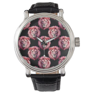 Pink Lion Head Animal Pattern Design - Black  Watch
