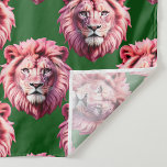 Pink Lion Head Animal Pattern Design Green  Fabric