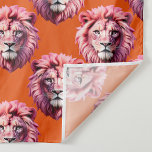 Pink Lion Head Animal Pattern Design Orange  Fabric