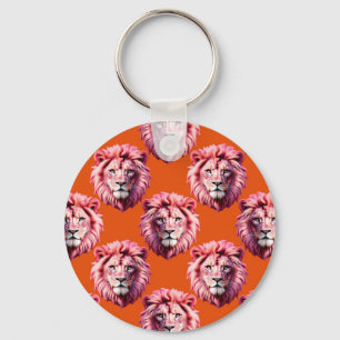 Pink Lion Head Animal Pattern Design Orange Keychain