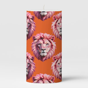 Pink Lion Head Animal Pattern Design Orange Pillar Candle