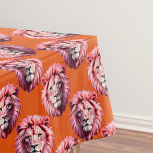 Pink Lion Head Animal Pattern Design Orange  Tablecloth