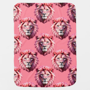 Pink Lion Head Animal Pattern Design Pink  Baby Blanket