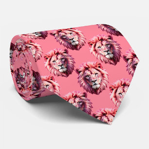 Pink Lion Head Animal Pattern Design Pink Neck Tie