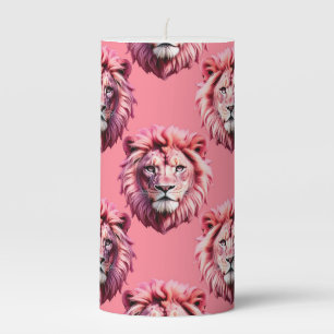 Pink Lion Head Animal Pattern Design Pink  Pillar Candle
