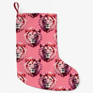 Pink Lion Head Animal Pattern Design Pink Small Christmas Stocking