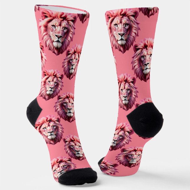 Pink Lion Head Animal Pattern Design Pink  Socks (Creator Uploaded)