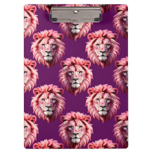 Pink Lion Head Animal Pattern Design Purple Clipboard