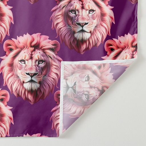 Pink Lion Head Animal Pattern Design Purple  Fabric
