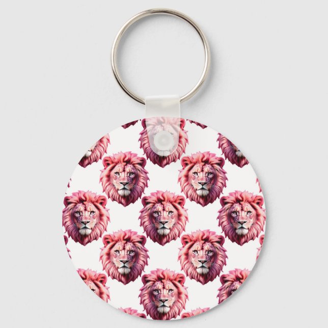Pink Lion Head Animal Pattern Design White  Keychain (Front)